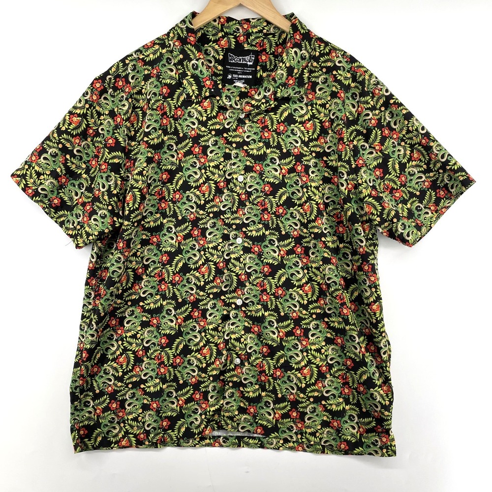 Dragon Ball Z Super Shirt Men's XL Green Shenron Button‎ Up Hawaiian Camp